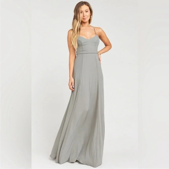 Show Me Your Mumu Godshaw Goddess Gown Soft
Charcoal Crisp Bridesmaid Size L New - Picture 5 of 11
